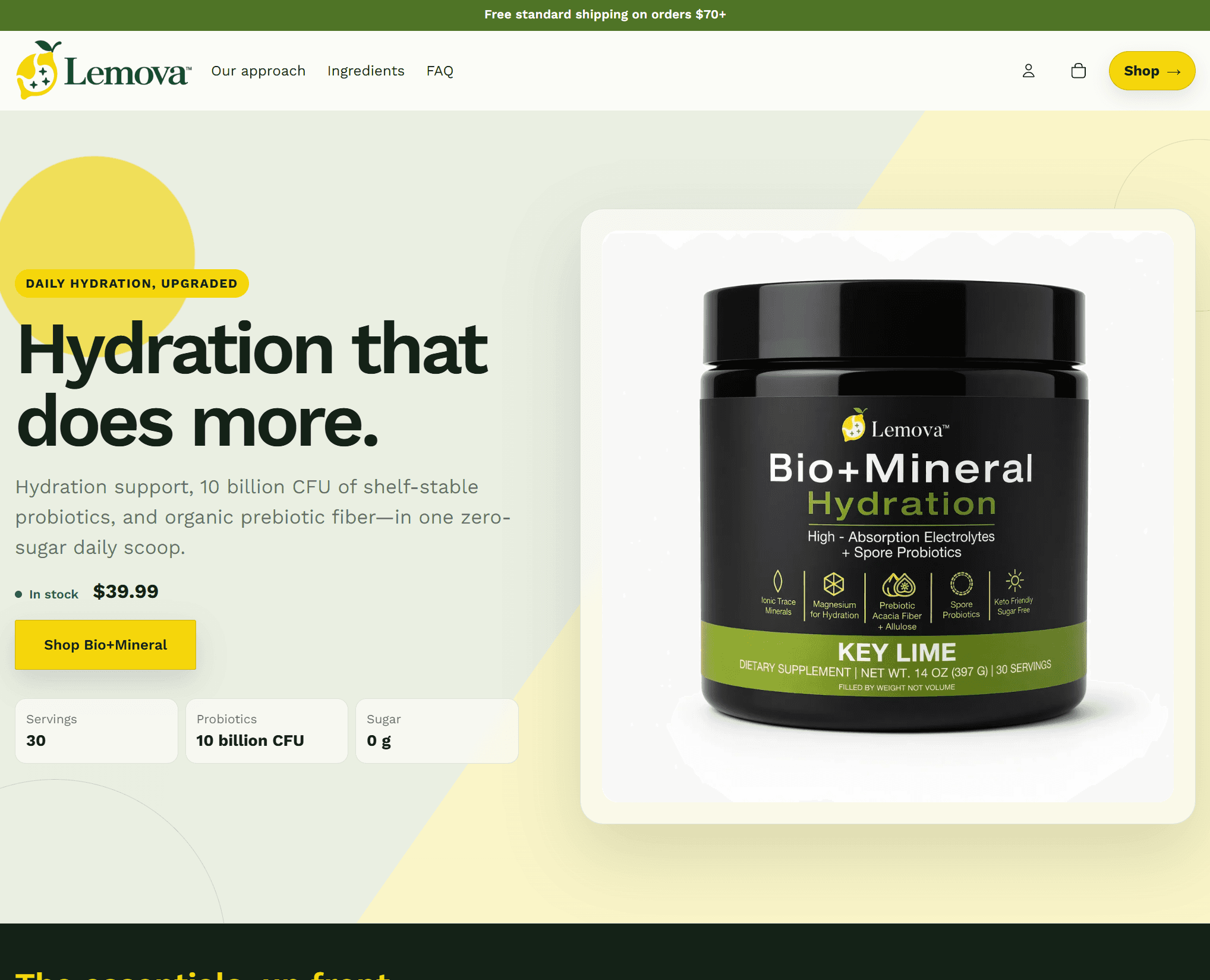 Bio+Mineral product imagery and shopping links on the Lemova storefront