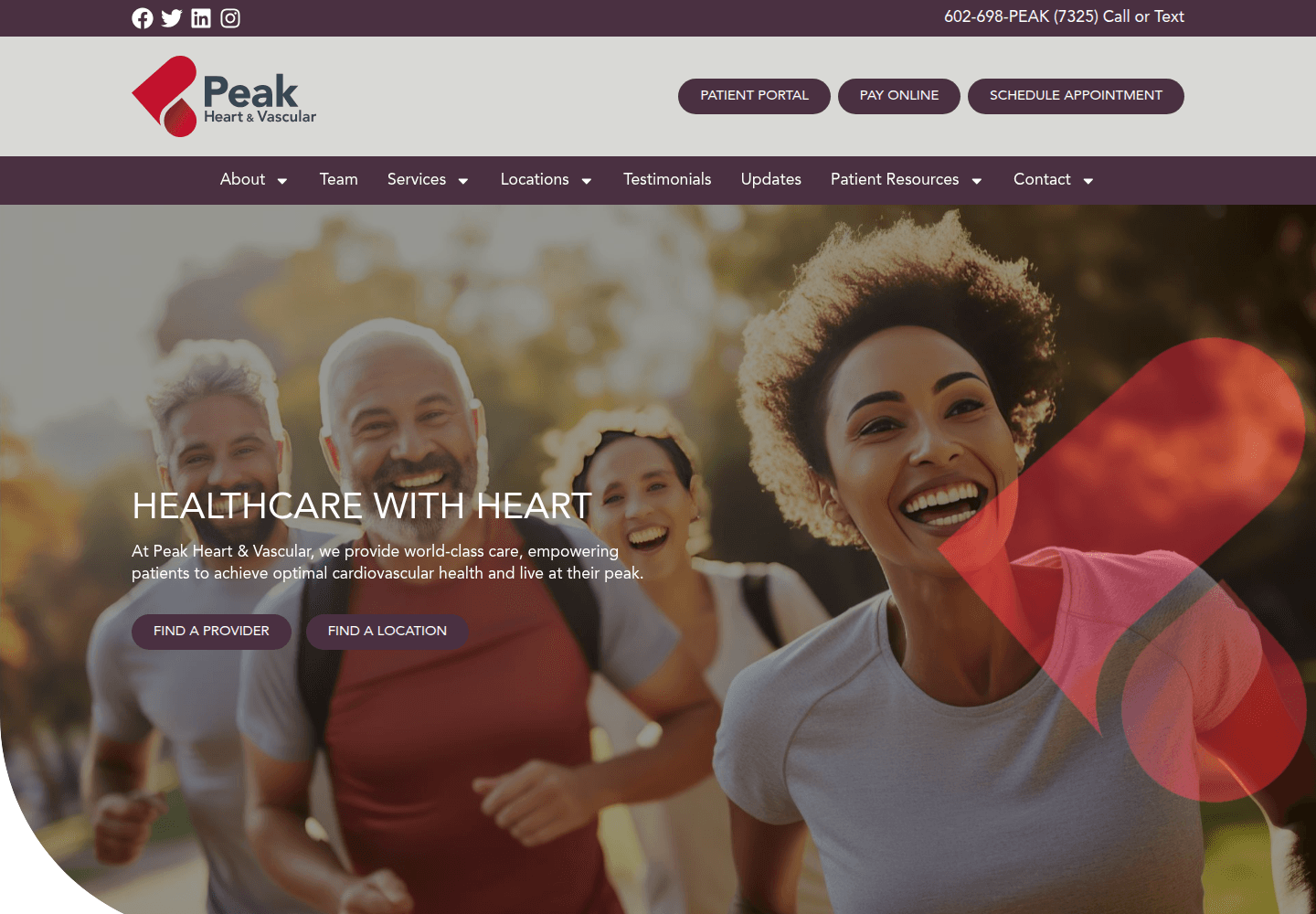 Peak Heart & Vascular website homepage