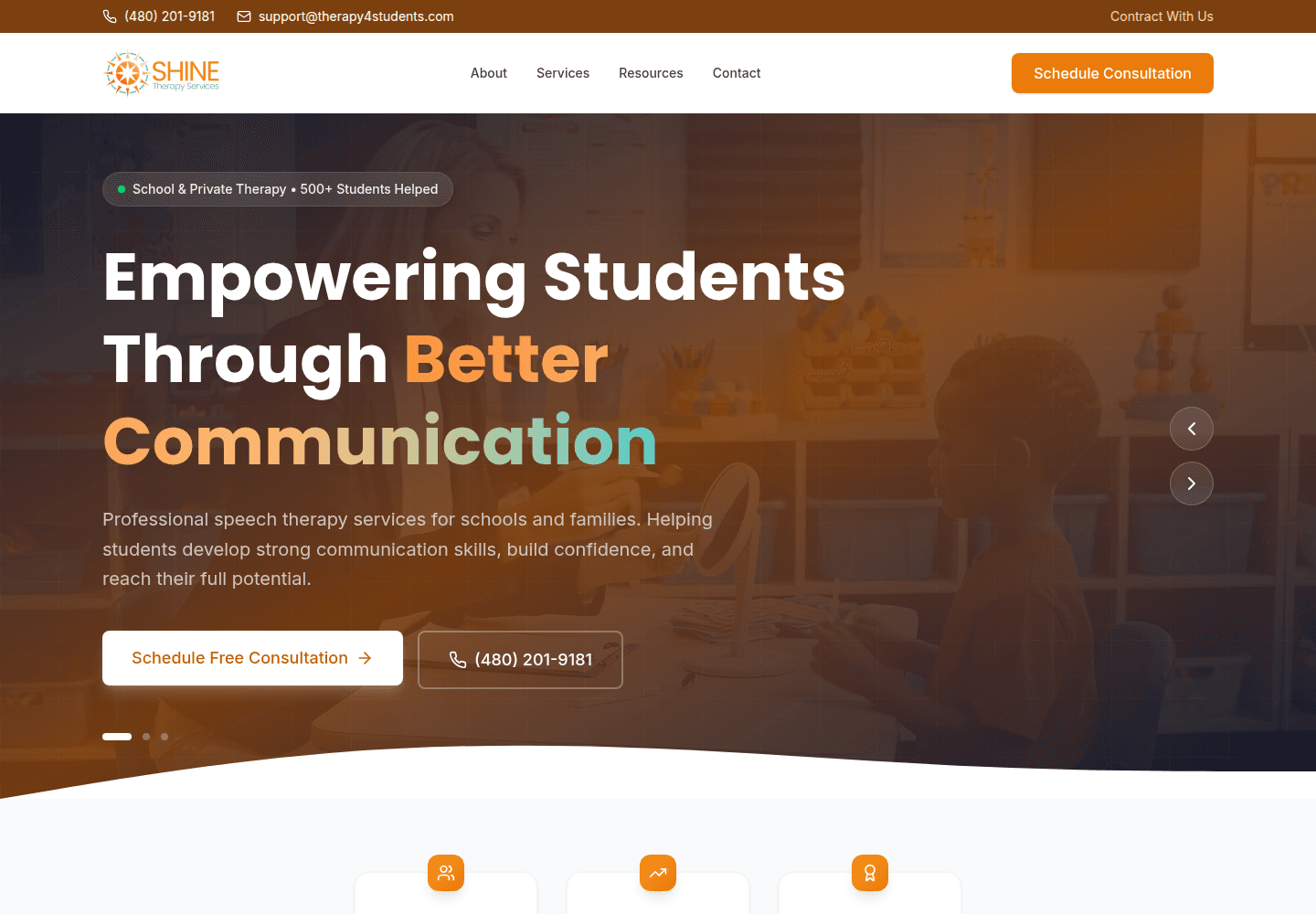 Shine Therapy for Students website homepage