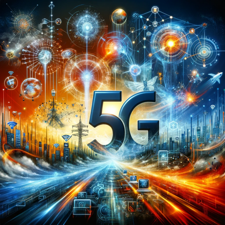 Dynamic digital art illustrating the transformative influence of 5G technology on modern connectivity and web design.