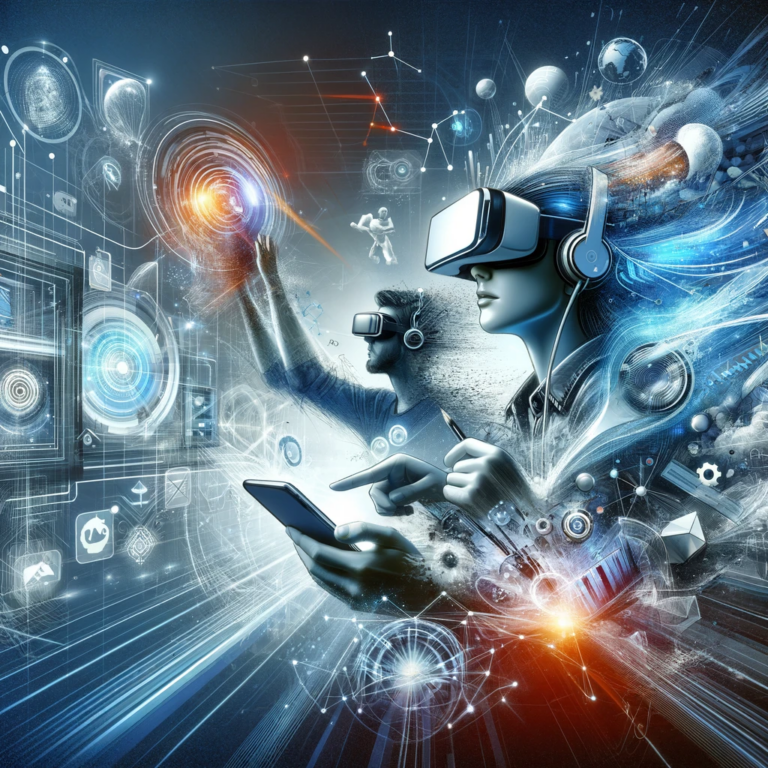 Digital artwork illustrating the integration of futuristic AR/VR technologies into immersive web experiences.