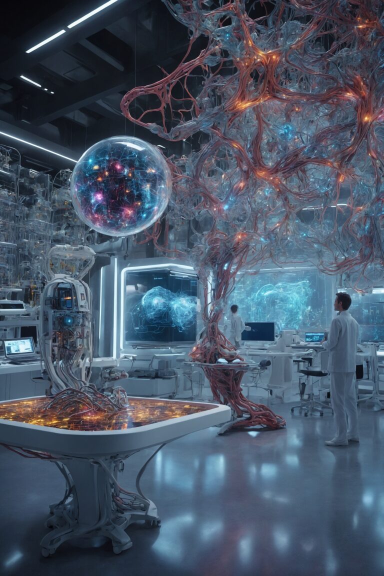 Advanced futuristic laboratory featuring cutting-edge technology and space exploration research.
