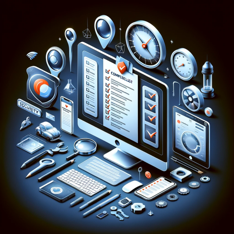 3D digital checklist and tools symbolizing website launch preparation.
