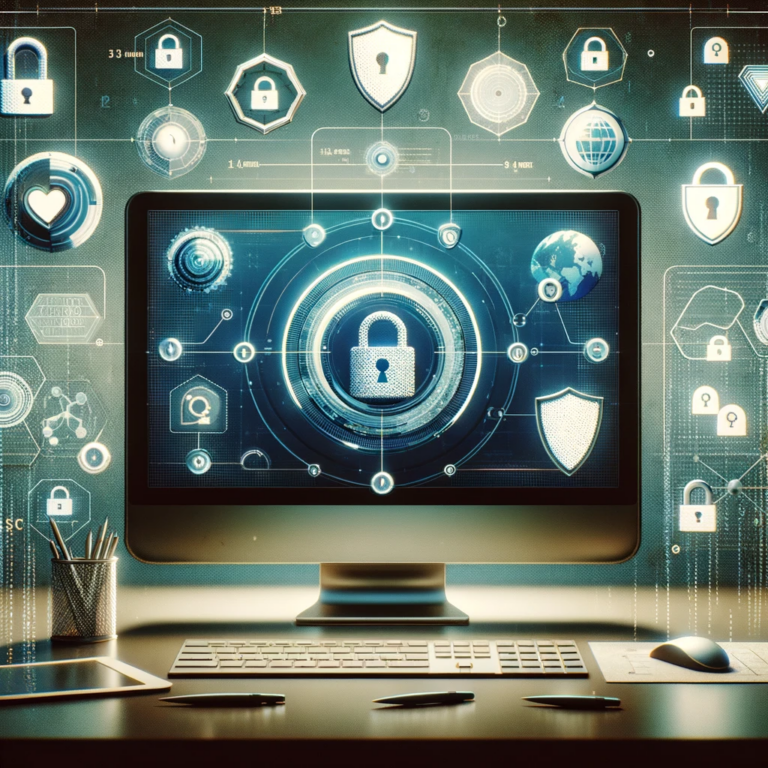 Modern cybersecurity workstation with a secure network interface displayed on the computer screen.