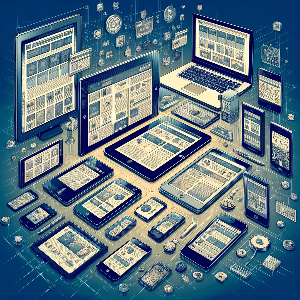 Isometric view of interconnected digital devices showcasing modern web design and data analysis.