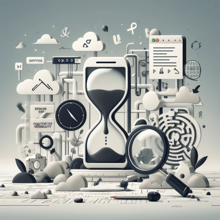 Abstract image symbolizing time, technology, and productivity tools in modern web design.