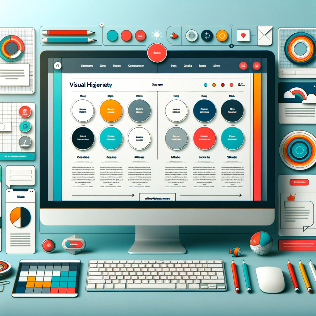 Modern digital workspace displaying a visual hierarchy tutorial on a computer screen.