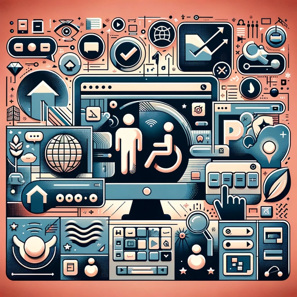 Graphic illustration of digital technology, data analytics, and global connectivity icons.