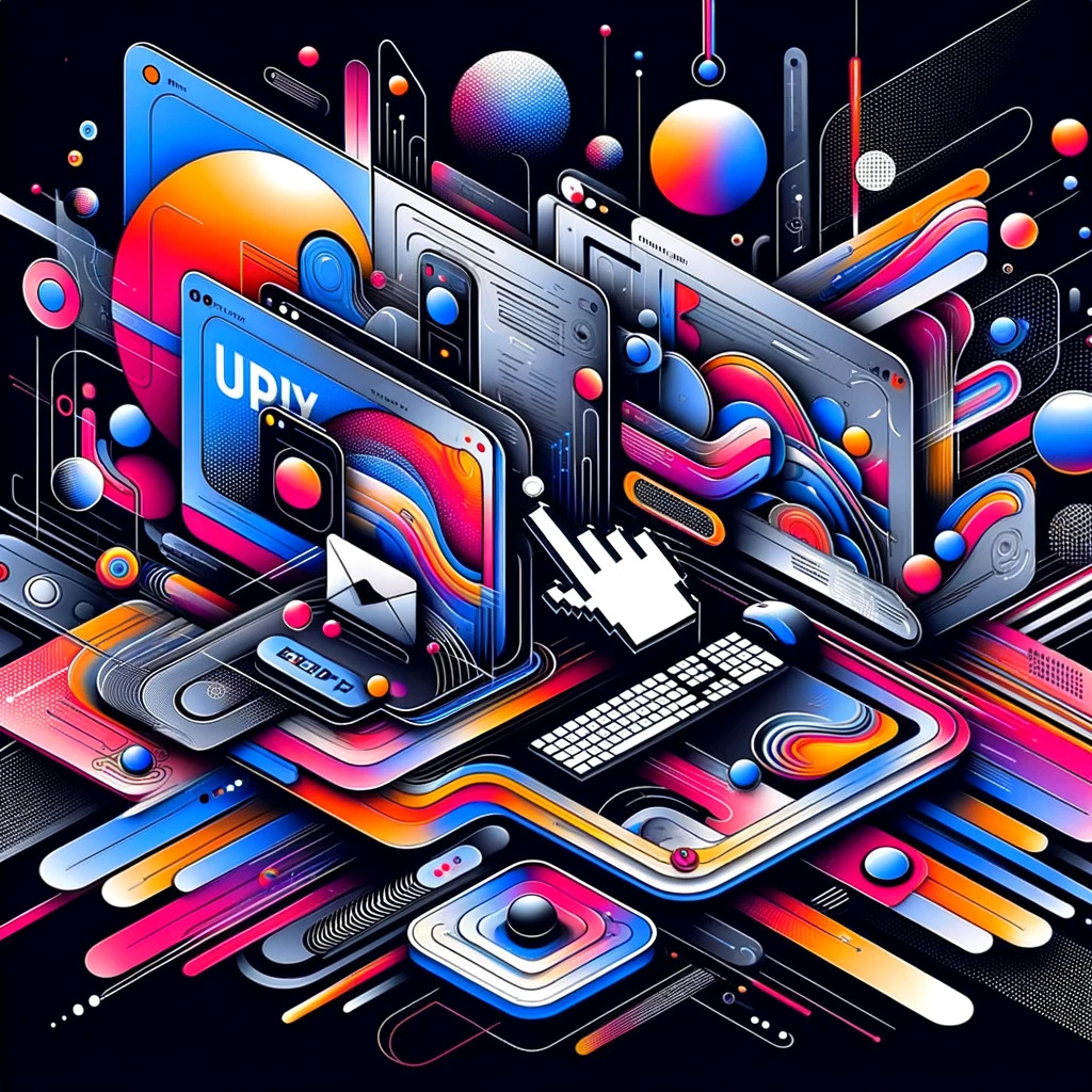 Futuristic digital art of interconnected devices and abstract shapes for web design trends.