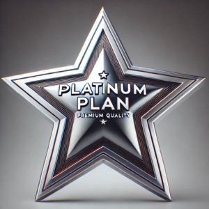 Elegant platinum star emblem with Platinum Plan text, showcasing premium quality design.