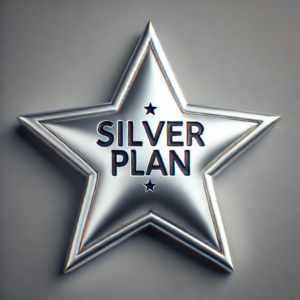 Silver Plan metallic star badge symbolizing premium membership level.