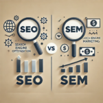 Infographic comparing SEO vs. SEM strategies in digital marketing.