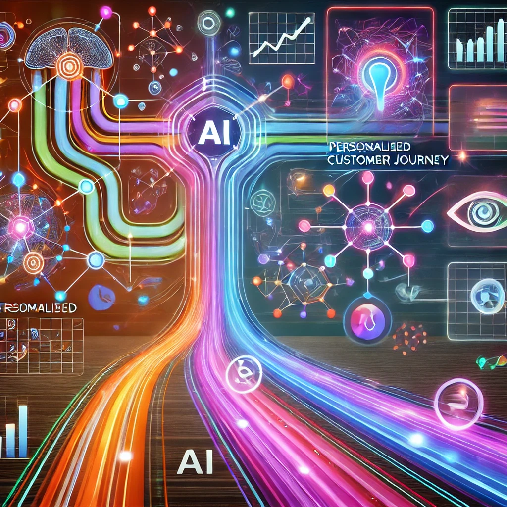 Illustration of AI technology enabling personalized customer journeys on a digital platform.