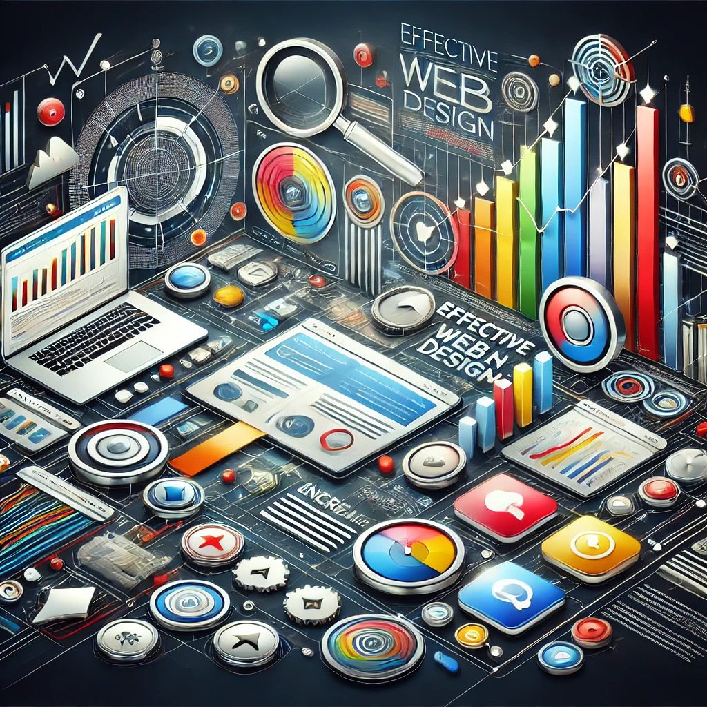 Visual guide to effective web design elements and performance metrics in a digital layout.