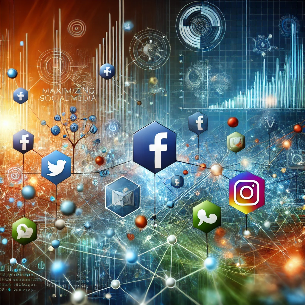 Vibrant image showcasing interconnected social media logos and digital networks in a high-tech environment.