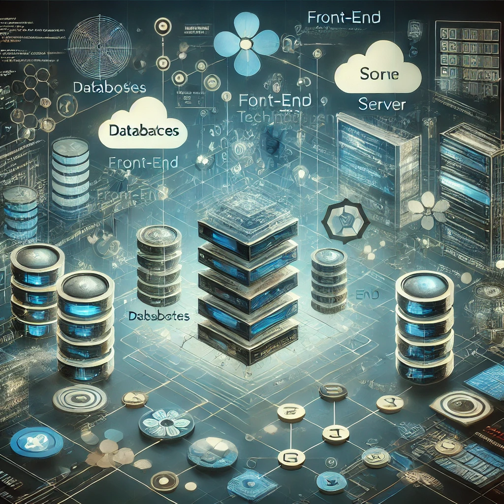 Futuristic digital infrastructure with servers, connectivity maps, and data management icons.