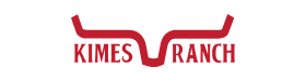 Kimes Ranch logo with red bull horns and bold text on white.