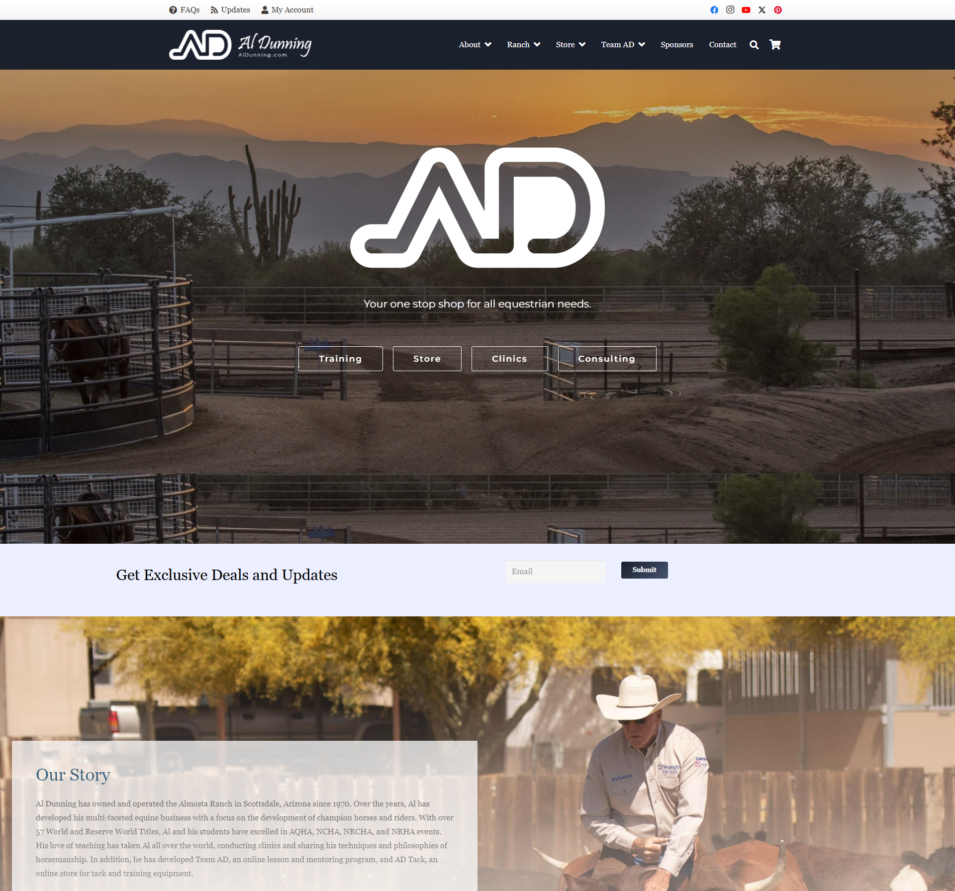 ND Branding ranch scene with cowboy and sunset on professional website.