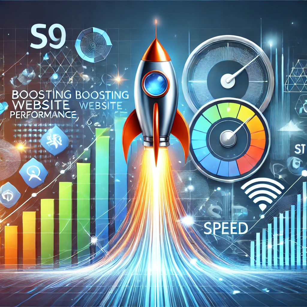 Digital illustration of a rocket symbolizing fast website performance and speed optimization.