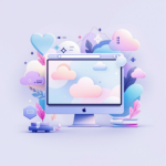 Digital artwork of an iMac displaying clouds, emphasizing white space in web design.